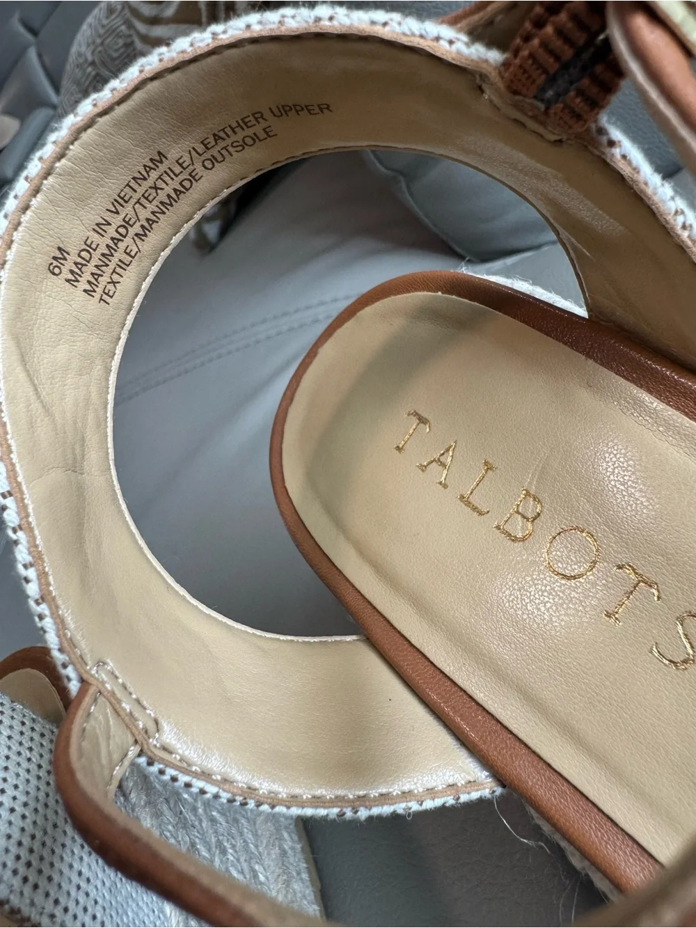 Talbots Blue Raffia Espadrille Wedge Sandals Women’s Size 6M Leather Ankle Strap